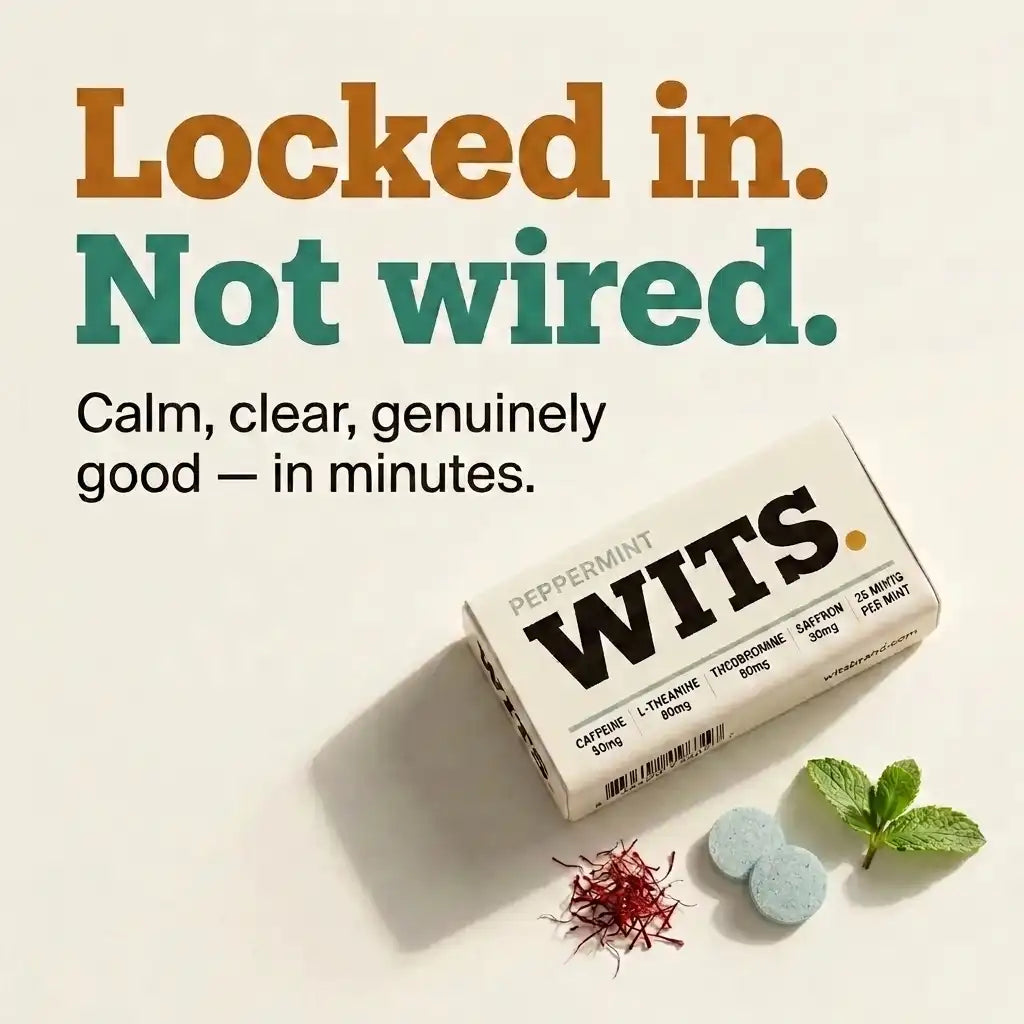 Locked in. Not wired. — WITS peppermint focus mints tin with mints and saffron