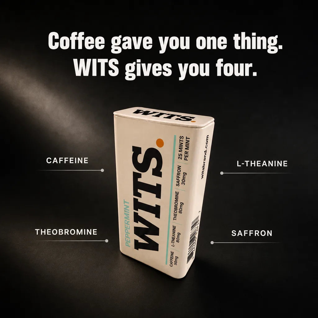 Four food-derived actives: caffeine, theanine, theobromine, saffron