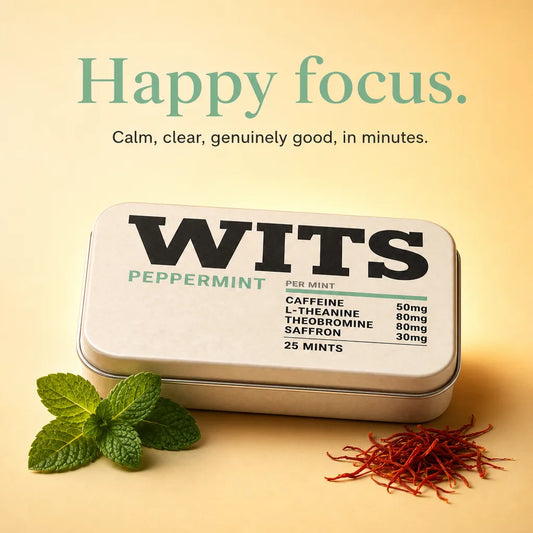 WITS peppermint focus mints tin, happy focus